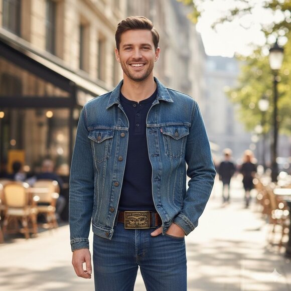 Levi's Vintage Company Logo Belt Buckle Leather Belt Embossed Leather Design - Picture 3 of 6